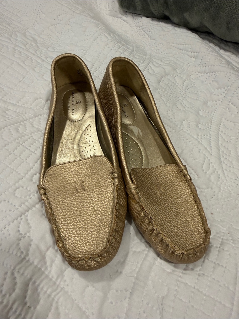Bandolino Metallic Gold Leather Moccasin Flats